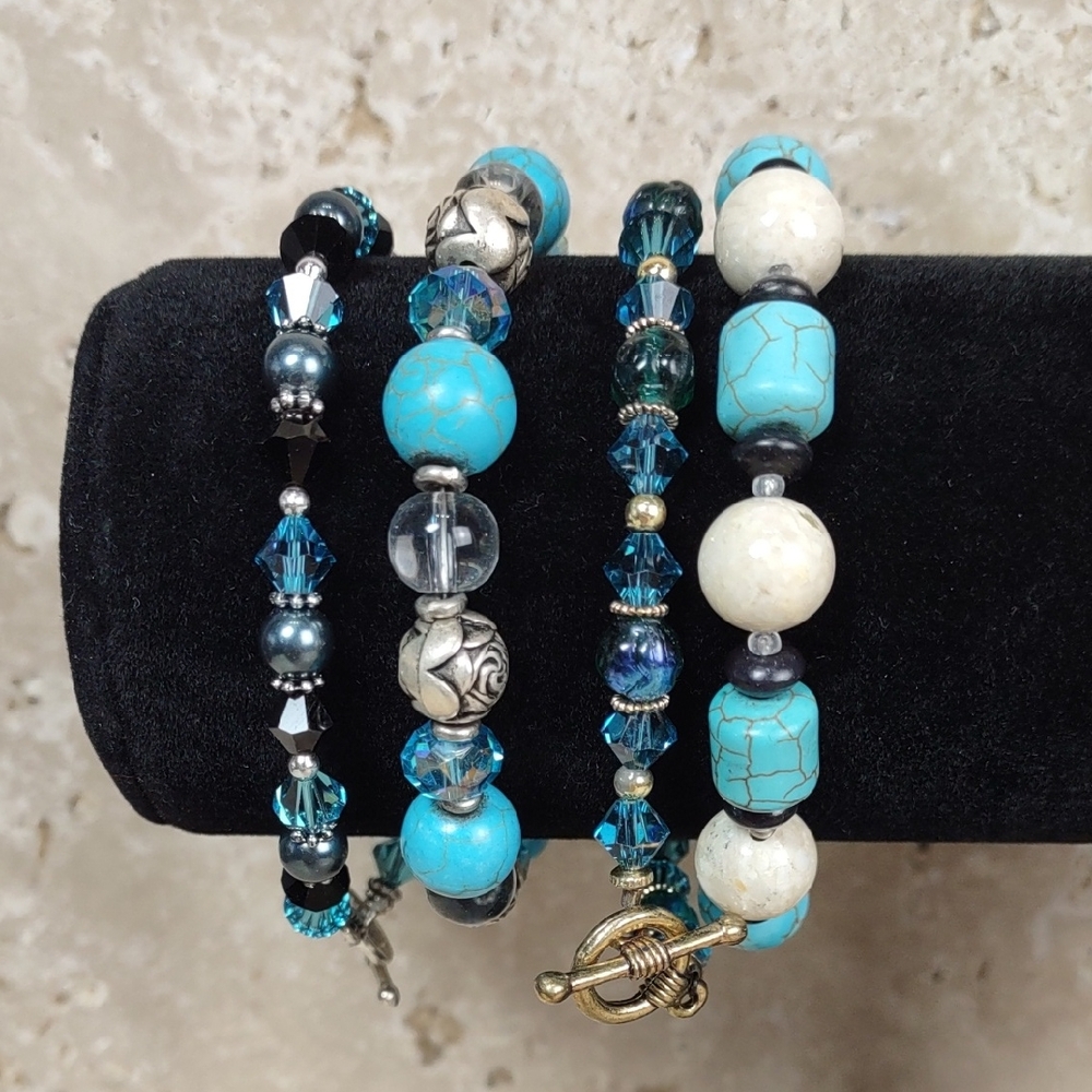Artisan Crafted Art Glass Bead Bracelets 4pc Set